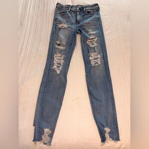 American Eagle Outfitters Blue Distressed Skinny Jeans